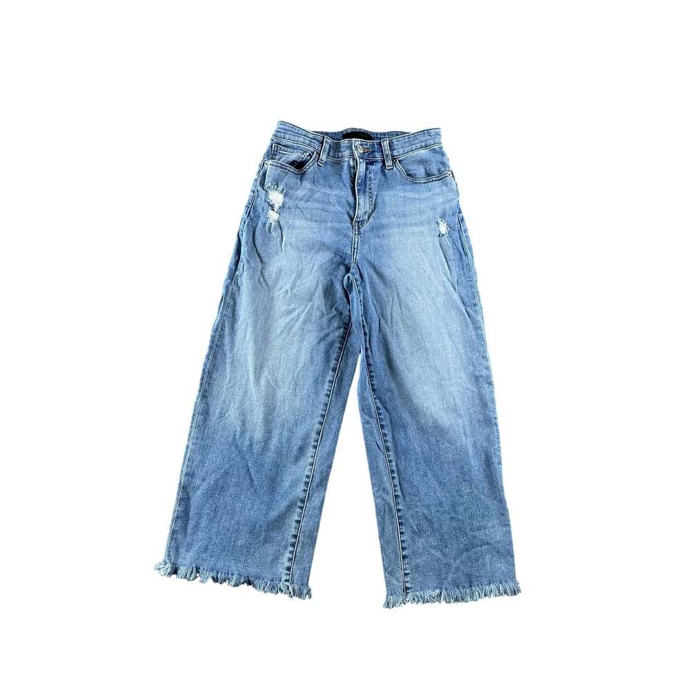 Uniqlo Jeans Womens 26 High Rise Wide Straight Light Blue Denim Distressed